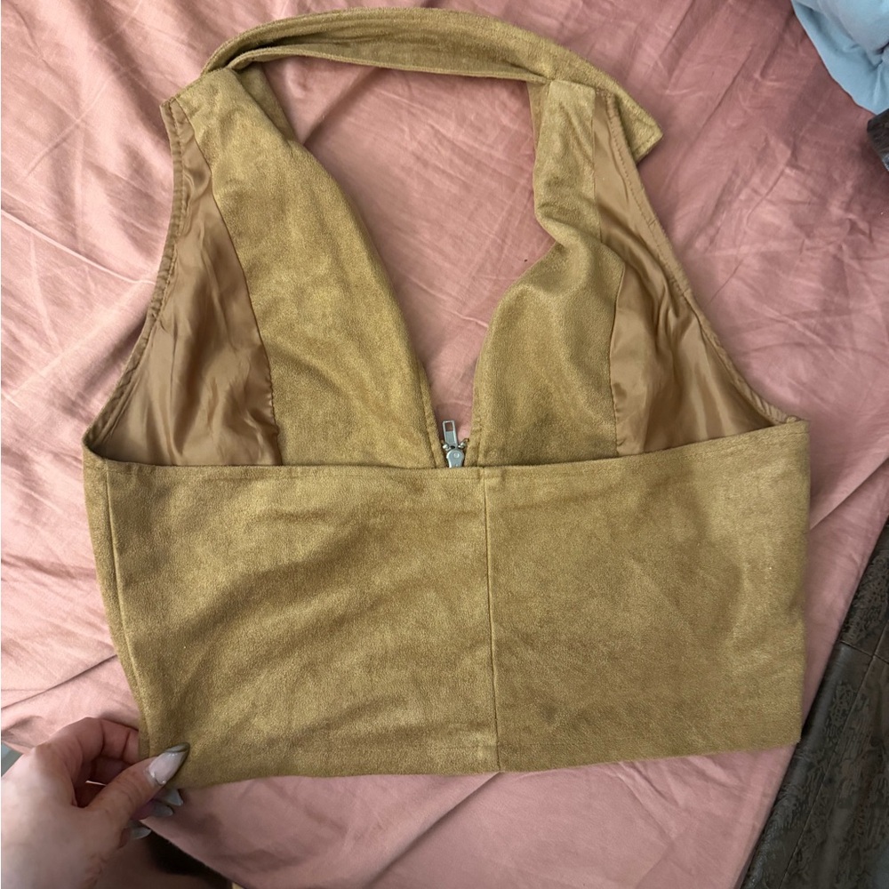 Adorable suede zip up bustier top - Picture 2 of 5